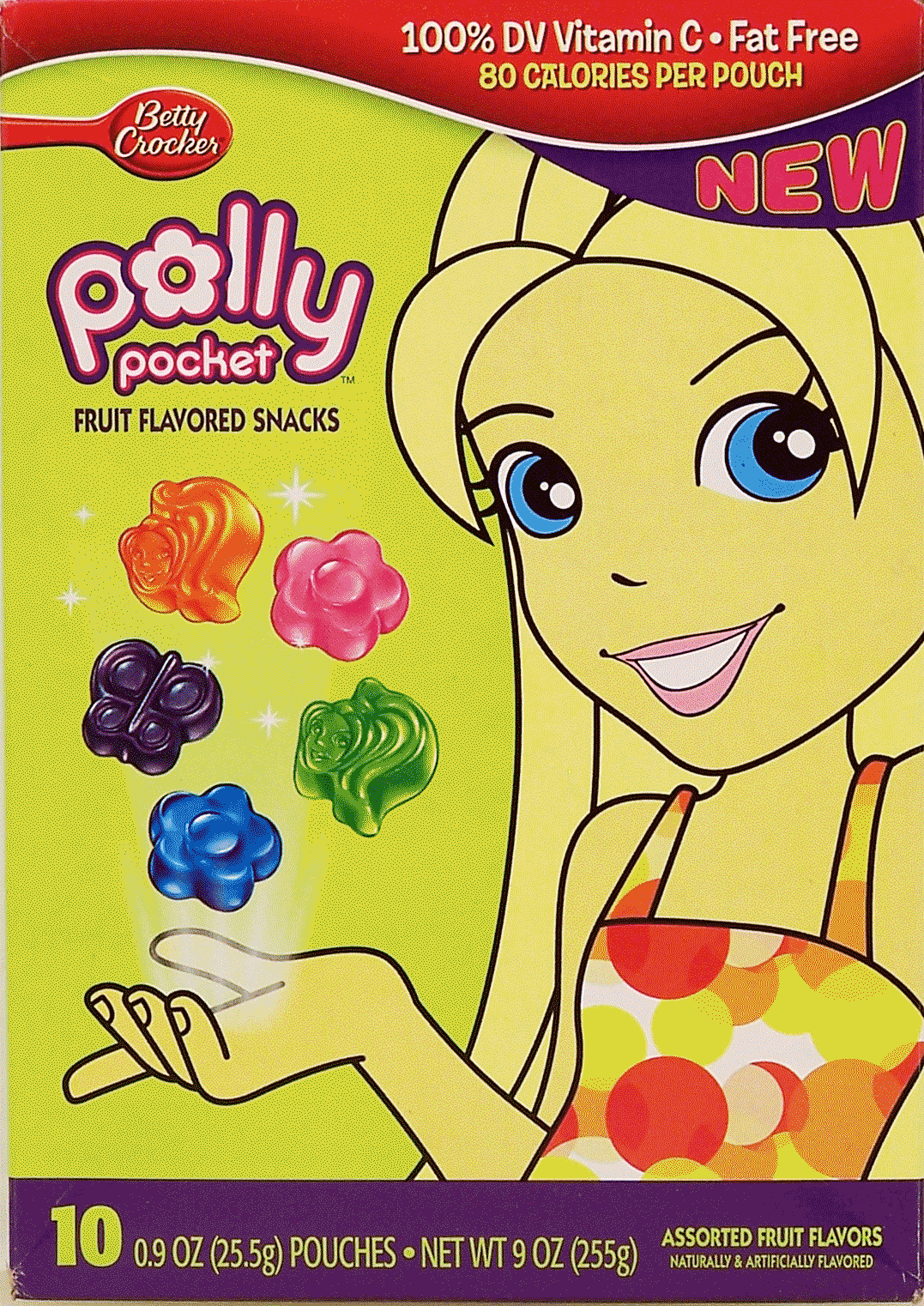 Betty Crocker&nbsp;Polly Pocket&nbsp;fruit flavored snacks, fat free, assorted fruit flavors, 10 pouches Full-Size Picture